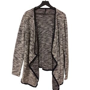 Massini‎ XL Open Front Waterfall Cardigan Sweater Women's Speckled Black Gray